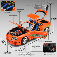Modèle de supercar Supra A80 à l'échelle 1:24 en métal moulé sous pression avec son et lumière, fonction de recul, construction en alliage et plastique, portes ouvrables