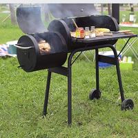 Four Grande Surface De Cuisson Chariot Fumeur Offset Tambour À Huile Baril Charbon De Bois Barbecue Grill Avec Table D'appoint Barbecue En Plein Air BBQ Party Time