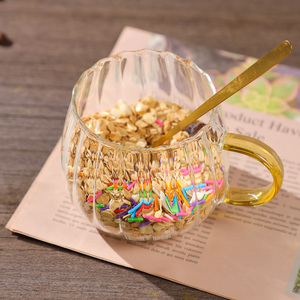 أكواب شرب واسعة الفم من البورسليكات بحافة ذهبية شفافة على شكل يقطين أكواب شرب للشاي والحليب والقهوة والماء - Product Image 5