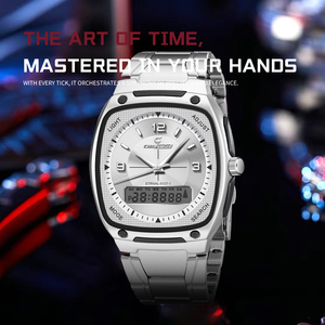 CHAXIGO 6137 Orologio <span class=keywords><strong>da</strong></span> <span class=keywords><strong>Uomo</strong></span> <span class=keywords><strong>di</strong></span> Marca alla Moda, Luminoso, Impermeabile, in Acciaio Inossidabile, Quadrante Quadrato, Display Digitale Doppio, Orologio al Quarzo - Product Image 6