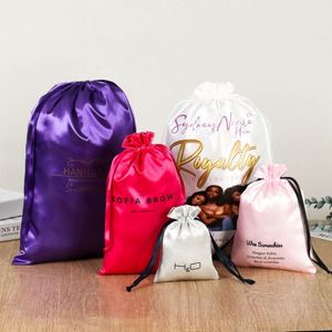 ขายตรงจากโรงงาน ถุงผ้าซาตินแบบมีเชือกผูก ป้องกันฝุ่น สำหรับมัดผมวิกขนาดใหญ่ รีไซเคิลได้ พร้อมโลโก้ตามสั่ง - Product Image 3