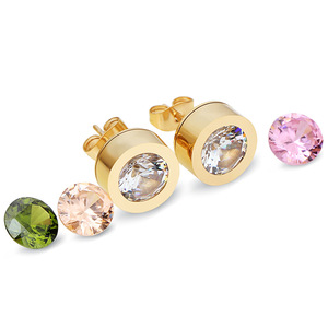 <b>Stud</b> <b>Earrings</b> 11MM Round Zircon Bezel Setting Rose Gold Stainless Steel Everyday Wear - Product Image 5