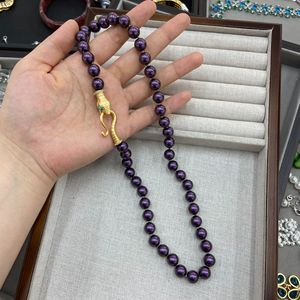 Collier de luxe gothique avec fermoir tête de <span class=keywords><strong>serpent</strong></span> en laiton, perles violet foncé et finition plaqué or mat, vente en gros - Product Image 5