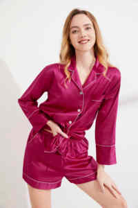 Fung Item 6002 Set Pigiama Donna Manica Lunga e Pantaloncini, Camicia da Notte, Abbigliamento da Casa, Scollo a V - Product Image 3