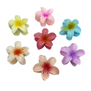 Pince à cheveux en résine plastique à motif floral hawaïen de 8 cm pour filles, accessoires pour cheveux à usage quotidien, fleur de frangipanier/plumeria - Product Image 1