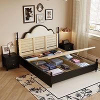 Suite de chambre contemporaine noire de style chinois en bois massif avec lit moelleux et panneau, design de mobilier moderne et écologique