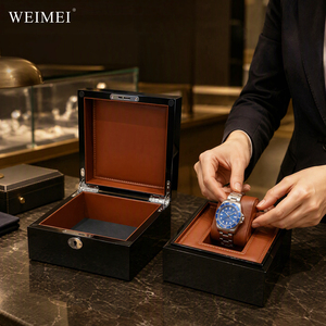 WEIMEI Glossy Black <b>Wood</b> Luxury <b>Watch</b> Box with Lock and Leather Lining for <b>Men</b> <b>Watch</b> Storage Box - Product Image 3