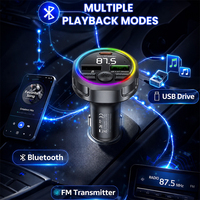 Transmisor FM Bluetooth 5.3 REAMX CC02, Cargador Rápido Dual USB C de 30W, 7 Luces LED, Adaptador Inalámbrico para Auto con Sonido Nítido y Memoria