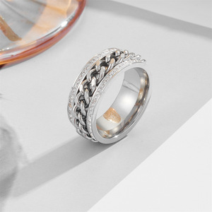 Chất lượng cao xoay chuỗi hàng tăng gấp đôi kim cương Dát Thép không gỉ nhẫn cho các cặp vợ chồng - Product Image 5