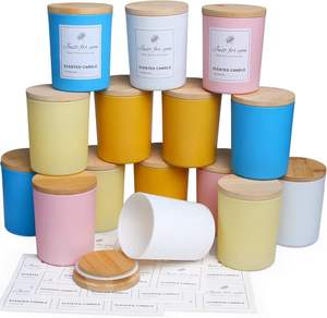 Venta al por mayor de fábrica, 8oz, 10oz, tarro de vela de Vidrio colorido súper esmerilado con tapa de madera para hacer velas - Product Image 2