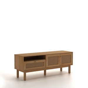 <b>Modern</b> Wood Veneer <b>TV</b> <b>Stand</b> with Natural Brown Finish for Living Room - Product Image 2