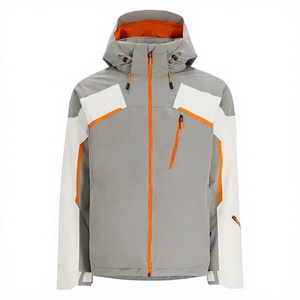 Veste de sport à capuche pour homme, gris, blanc, orange, couleurs contrastées, imperméable, fermeture éclair, vêtements d'extérieur pour l'hiver - Product Image 1