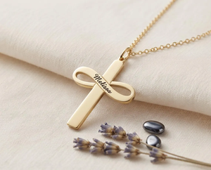 Collier personnalisé en acier inoxydable <span class=keywords><strong>avec</strong></span> croix infinie, plaqué or 18 carats, gravure personnalisée du nom, bijoux de foi chrétienne pour femmes, cadeau - Product Image 1