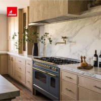 Armoire de Cuisine Minimaliste à Cadre Fin Shaker avec Finition Chêne Clair Profond et Vitrine Personnalisée