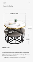 Ensemble de table à manger ronde en pierre frittée moderne et gain de place - 4 chaises pliables - Durable pour café, balcon et petits espaces de vie