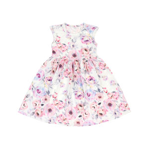 Robe sans manches pour filles en soie de lait rose à fleurs, 95% polyester, 5% élasthanne, extensible, style A, décontractée, pour enfants, BQA-188 - Product Image 3