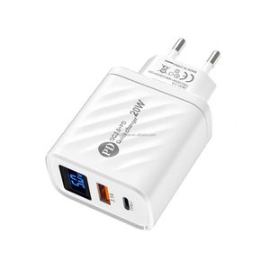 20W Smart Charger USB+<b>Type</b> <b>C</b> 5V/2.4A Travel Charger with Digital Display for EU/US/UK Mobile Phone & Smart Watch - Product Image 2