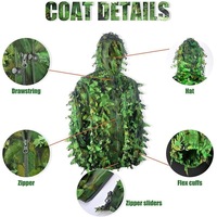 Costume de tireur d'élite camouflage vert uni Poncho Ghillie tactique extérieur respirant pour la chasse d'hiver Ensemble de printemps avec aveugle et Ghillie