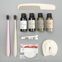 Pochette de voyage transparente portable en gros pour articles de toilette avec kit brosse à dents, peigne et bonnet de douche pour hôtels et compagnies aériennes
