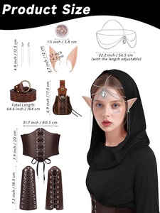 Conjunto de Disfraz de Elfo Medieval con Vestido con Capucha, Corsé <span class=keywords><strong>y</strong></span> Leggings - Traje LARP para Feria Renacentista - Product Image 4