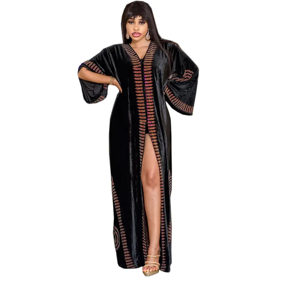 Samt Abaya Kleider für Frauen Mode Dashiki Boubou Robe Mit Steinen Africain Femme Kaftan Kleider