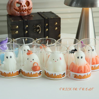 Ensemble de parfums artisanaux en verre en forme de tasse, thème fantôme, pour Halloween, avec bougie décorative miniature en boîte cadeau, idéal pour les souvenirs transfrontaliers