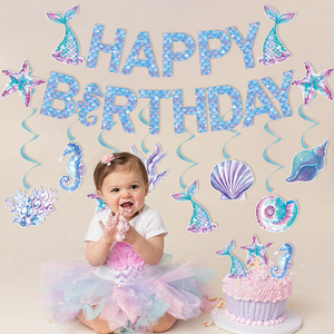 Nueva Decoración de Fiesta de Cumpleaños de Sirena, Bandera con Temática de Sirena para Decoración de Cumpleaños Infantil - Product Image 1