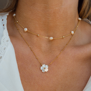 <span class=keywords><strong>Collier</strong></span> minimaliste en perles d'eau douce, étanche, plaqué <span class=keywords><strong>or</strong></span> 18 carats, en acier inoxydable, avec pendentif fleur en coquille blanche et cœur - Product Image 4