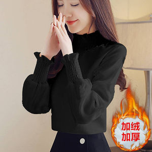 Women's Fleece Lined High Neck Sweater Loose Fit Casual Knit <b>Top</b> Red Winter Warm Base <b>Layer</b> Long Sleeve Soft Fashion <b>Top</b> - Product Image 3