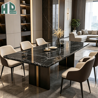 Table de salle à manger rectangulaire en marbre Nero Marquina noir poli, luxe moderne, directement de l'usine, pour cuisine, restaurant et hôtel