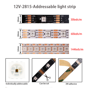 Ws2815 12V 30 60 144LEDs RGB tira de LED direccionable para <span class=keywords><strong>TKV</strong></span> decoración DMX512 pixel Dream Color Smart Led Light Strip - Product Image 4
