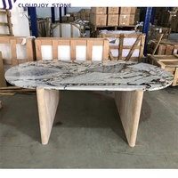 Table basse en marbre bleu de luxe moderne personnalisée avec base basse ovale naturelle pour meubles de salon et hôtel/villa
