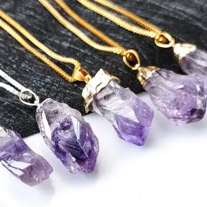 Großhandel Natural Amethyst Anhänger Kristall Cluster Heils chmuck Roh kristall Halskette