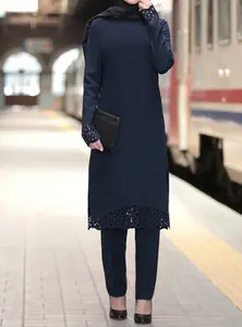 โมเดิร์นหรูหราผู้หญิง2เซ็ตชุด100% โพลีเอสเตอร์มุสลิมชุดธรรมดาลำลองอิสลามเสื้อผ้า