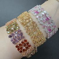 Bracelet à maillons larges en zircon motif floral entrelacé, ton métallique assorti, prix de gros, lot en vrac, petite série personnalisée