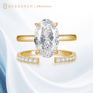Bague de fiançailles de luxe IGI 5 carats en or blanc 18 carats avec diamant de laboratoire taille ovale D VS pour femme, bande ouverte double rangée <span class=keywords><strong>solitaire</strong></span> - Product Image 1