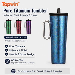Vaso Térmico de Titanio Puro con Asa y Pajita, Taza de Café Iridiscente para Viaje, Caja de Regalo con Logotipo Personalizado - Product Image 1