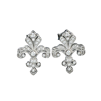 Boucles d'oreilles clous Fleur de Lys en Argent Sterling 925 Pavé de Zirconiums, Style Vintage, Fleur de Lys Diamantée, Effet Givré, pour Femme, Bijoux Fins, Cadeau