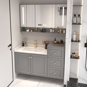 Latest Wholesale Lacquer MDF <b>Bathroom</b> <b>Vanity</b> with Sink Waterproof Cabinet Set with Smart Mirror for Hospital Use - Product Image 3