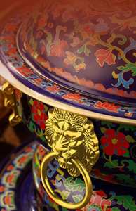 เตาทองเหลืองขนาดใหญ่ ยี่ห้อซุนค์  ลายเคลือบแบบตะวันออก ทนความร้อน ลายคลาสสิกสีเหลืองน้ำเงิน ใช้กับเตาแก๊ส - Product Image 5