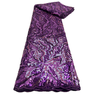 NI.AI Purple Elegant <strong>Sequins</strong> and Beaded Net Lace Fabrics Luxury <strong>Sequins</strong> Lace Fabric <strong>Colorful</strong> <strong>Sequins</strong> and Beaded Net Lace Fabric - Product Image 1