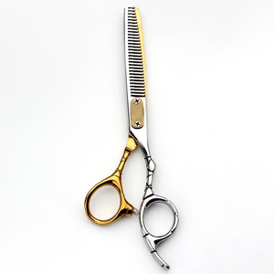 Tijeras Profesionales para Adelgazar el Cabello, Mango Dorado/Plateado, para Diestros, Acero Inoxidable, Uso en Salón, Tijeras de Mango Largo - Product Image 1