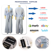 HK72925 Tenues d'été tendance pour femmes, chemise à col en V rayée à lacets et pantalon large, ensemble deux pièces, vêtements de bureau pour femmes