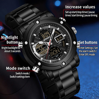 SANDA 6333 Jam Tangan Pria Bisnis Fashion Tahan Air Bahan Stainless Steel Montres Hommes Multi Fungsi Layar Ganda Relogio Homens