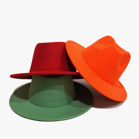 Vente en gros de chapeau Fedora tendance Chapeau de fête classique en coton et polyester à large bord plat Chapeau de cowboy occidental en feutre de laine de couleur unie OEM de 21