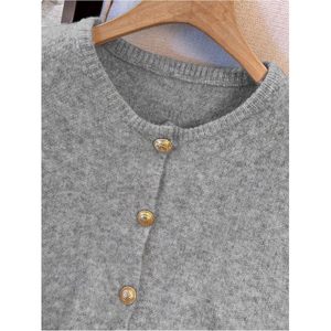 Gilet pull boutonné sans manches pour femme FOXA, col rond, tricoté, coupe classique, 100 % acrylique, tissu en laine - Product Image 2