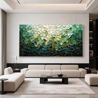 Décorations pour la maison incluant cette toile murale artisanale au design de carreaux verts vibrants avec peinture superposée