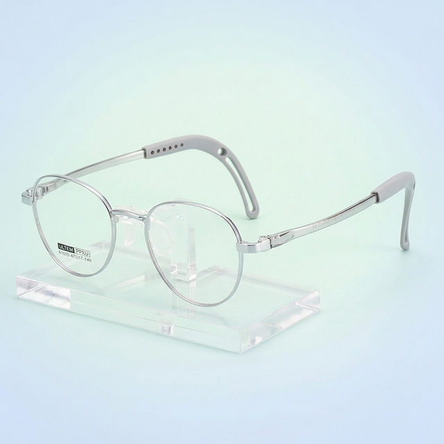 Adjustable Temple Tips Metal Eyeglass Frames for Teens Full-Rim Round Shape with Soft Silicone Nose Pads Durable Reading Glasses