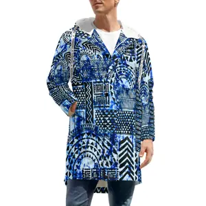 2022 promozionale Polynesian Elei Tribal Design personalizzato Plus Size Trench da uomo caldo foderato in Cashmere di media lunghezza