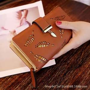 <b>Women</b> Wallet Leather Purse Female Long Wallet <b>Gold</b> Hollow Leaves Pouch Handbag for <b>Women</b> Coin Purse Card Holders Clutch J0089 - Product Image 5